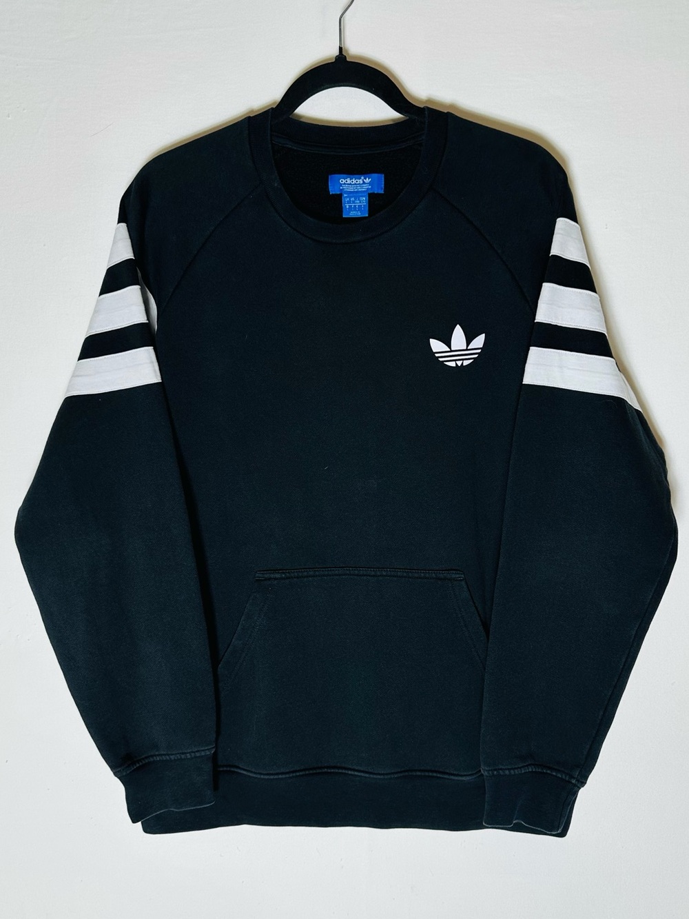 Adidas Originals Black White Three Stripe Trefoil Crewneck Pullover Sweatshirt L
